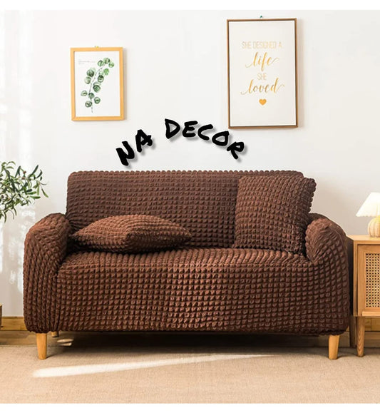 Stretchable Fitted Bubble Sofa Cover - Brown
